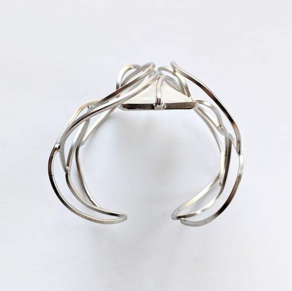 Artist-Made Silvertone Wire & Glass Cuff Bracelet - Picture 8 of 8